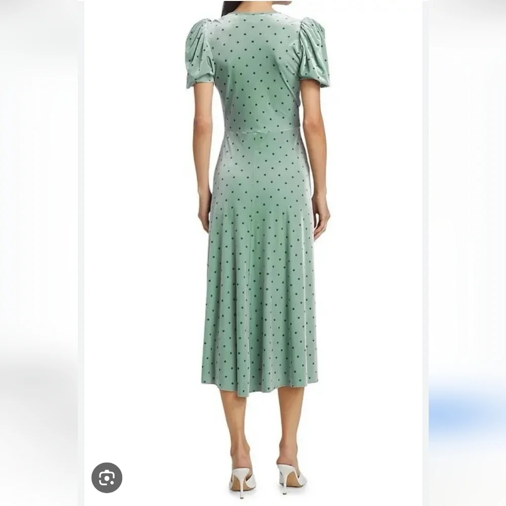 Rotate Birger Christensen Sierina Puff Sleeve Midi Dress Green Velvet Size 8 NWT